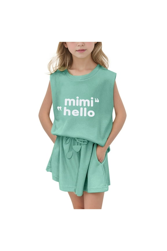 Toddler Girls Summer Outfits 2 Piece Outfits Sleeveless Round Neck Tops And Shorts With Pockets Casual Summer Shorts Sets Clothing Set,Size 12 Years-13 Years