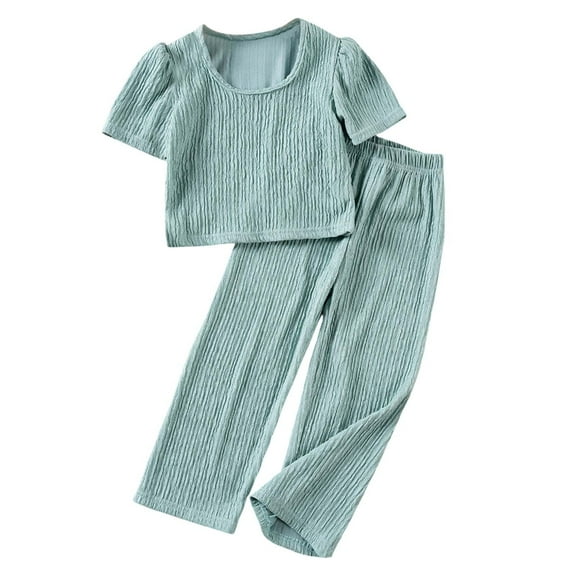 Toddler Girls Summer Outfits 2 Piece Set Casual Knit Top Long Pants Girls Clothing Soft Playwear Daily Wear for Kids Size 4-5T