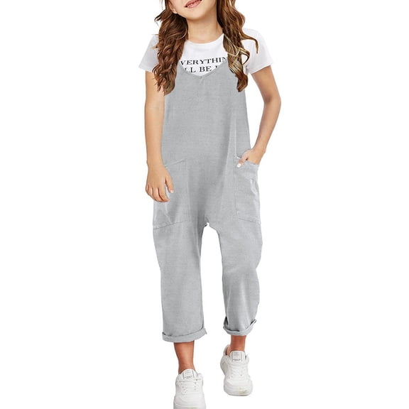 Toddler Girls Summer Outfits Spaghetti Strap Sleeveless with Pockets Loose Rompers for Girls 10-11 Years