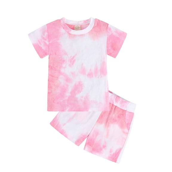 Toddler Girls Summer Outfits Tie-Dye Print Short Sleeve Tshirt Tops Shorts Sets Size 3-4T