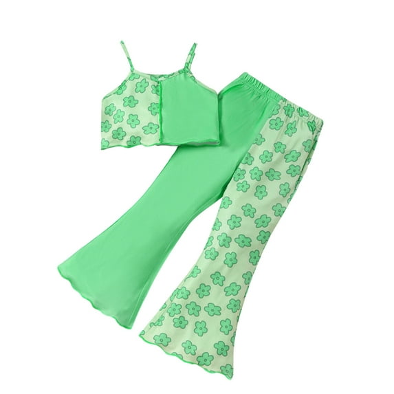 Toddler Girls Summer Pants Set Floral Print Sleeveless Cami Tops with Flare Trousers Outfit