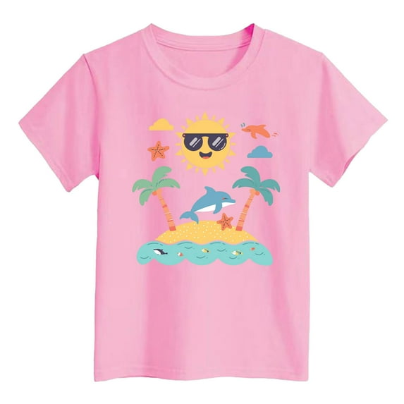 Toddler Girls Summer Printed T-Shirt Casual Short Sleeve Top Summer T-Shirts Pink,12-18M Girls Graphic Tees