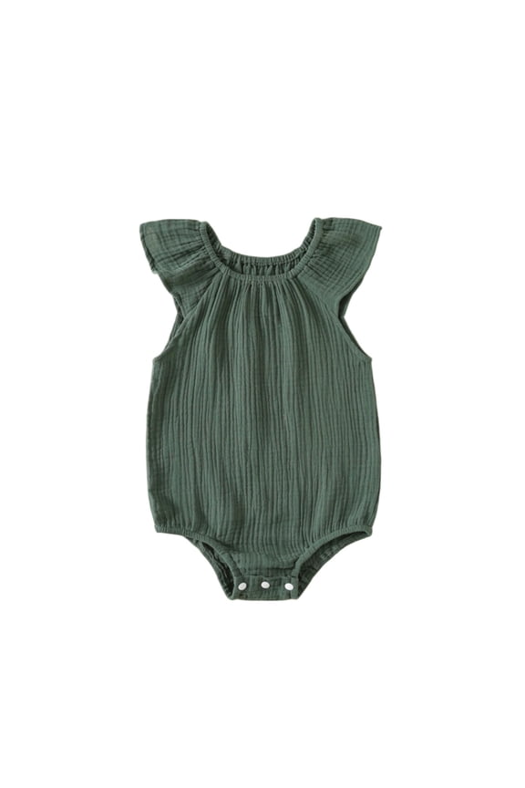 Toddler Girls Summer Romper Ruffled Sleeve Crew Neck One Piece Onesies Lightweight Comfy Casual Jumpsuit (18M, Green)