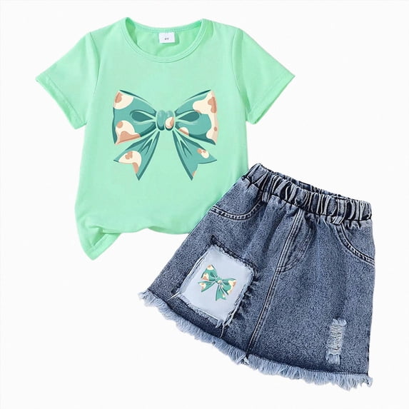 Toddler Girls Summer Sets Clothing 6-12 Months 2t 3t 4t 5t Children Cute Cartoons Printed Short Sleeve Cotton T-Shirt And Elastic Waist Shorts Sets Kids Outfit Beach Clothes 5-6 Years