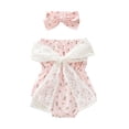 thumbnail image 1 of Toddler Girls Summer Sleeveless Flower Printed Lace Bowknot Romper Bodysuit With Headband Trendy Outwear, 1 of 5