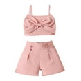 thumbnail image 1 of Toddler Girls Summer Solid Color Sleeveless Front Bow Cami Tops with Shorts Outfit, 1 of 9