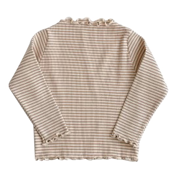 Toddler Girls Summer T Shirts Long Sleeve Kids Blouse Falls High Neck Striped Floral Print Party Tops Size 2-3T