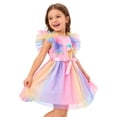 thumbnail image 1 of Toddler Girls Summer Tutu Dress Tulle Dresses Rainbow Sundress with Ruffled Sleeveless & Belt Party Princess Outfit for 6-7 Years Kids, Ice Cream, 1 of 11