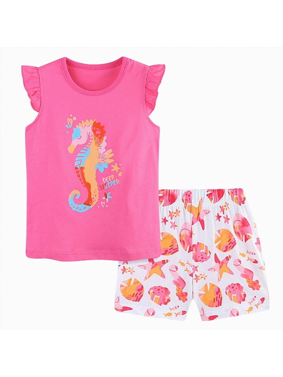 Toddler Baby Girl Clothes Floral Fly Sleeve Tops Shorts Cute Summer Spring Outfits Infant Baby Girl Clothing Set(Hot Pink,3-4 Years)