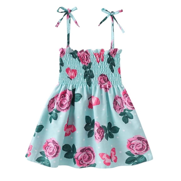 Toddler Girls' Sun Dresses Floral Print Summer Dress With Adjustable Ties Beach Size 1-6T