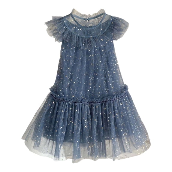 Toddler Girls Sundress Fly Sleeve Star Moon Sequin Danceruffleses Clothes Girls Formal Dress Size 2-3T