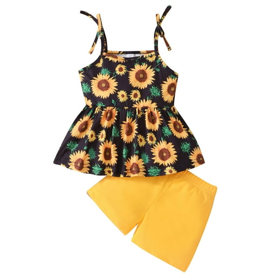 Toddler Girls Sunflower Short Sets Kids Camisole Tank Top and Yellow Short Pants Girls Summer Casual 2 PCS Outfits Clothes 6t