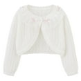 thumbnail image 1 of Toddler Girls' Sweater Knit Shrug Cardigan Lace Ruffle Hem Hollow Crop Bolero Jacket Open Front Dress Cover Up White 11-12 Years, 1 of 6