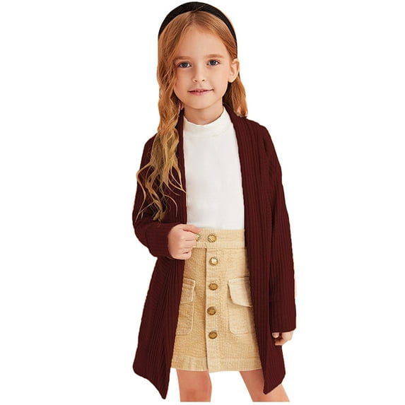 Toddler Girls Sweater Knitted Long Sleeve Cardigan Open Front Coats Fall Winter Solid Long Jacket Children Casual Daily Tops