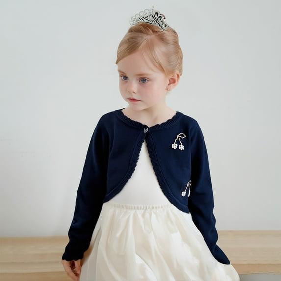 Toddler Girls Sweater Open Front Bolero Shrug Kids Knit Long Sleeve Ruffle Open Front Button Cover Up Cropped Tops for Girls for Toddlers & Kids