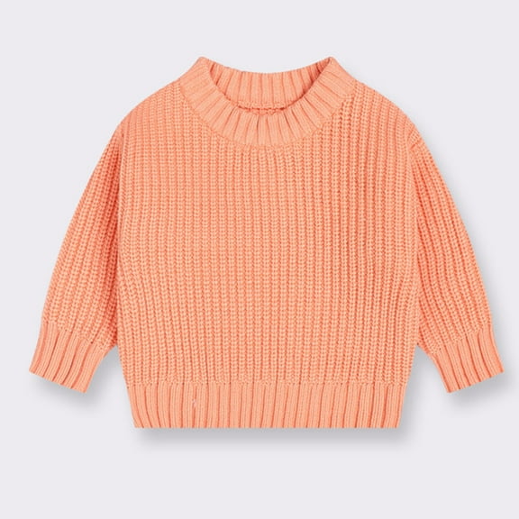 Toddler Girls Sweaters Baby Knit Sweater Crew Neck Solid Color Long Sleeve Casual Tops Cute Oversized Pullover Fall Winter Warm Clothes for Toddler and Kids Size 4-5