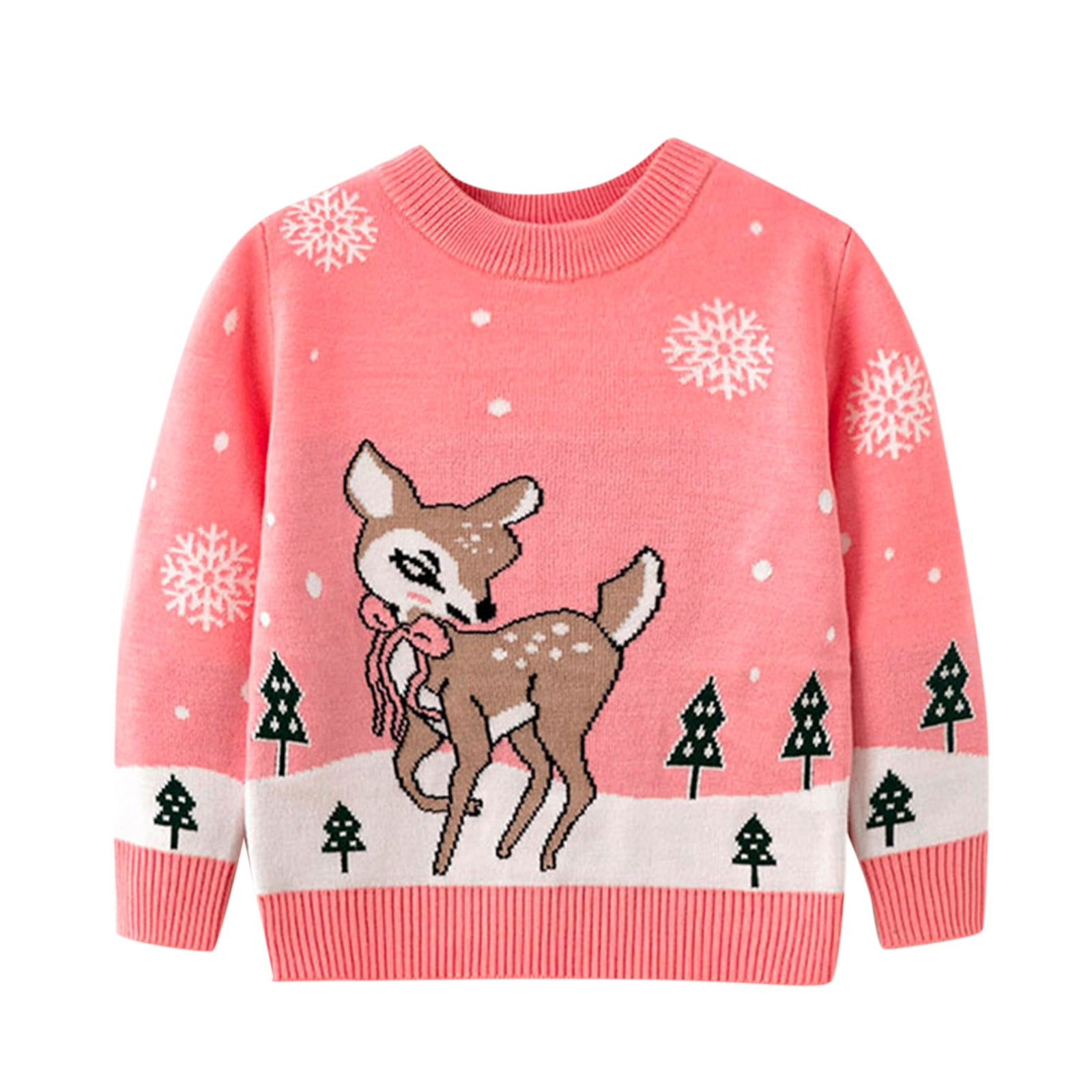 Girl Fashion Christmas Elk Print Sweater For Girl Casual Long Sleeve Graphic Plus Size