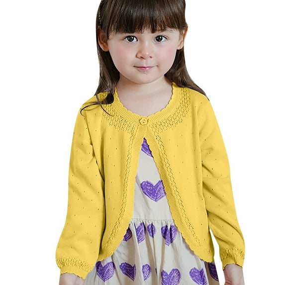Toddler Girls Sweaters Soft Knit Cardigan With Floral Beaded Open Front Coat Clothing Yellow Size 12-24months