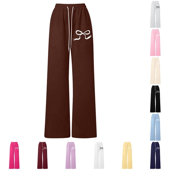 Toddler Girls' Sweatpants Wide Leg Pants Bow Drawstring Pants Straight Leg Athletic Casual Joggers Size 110 ,Brown