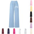 thumbnail image 1 of Toddler Girls' Sweatpants Wide Leg Pants Bow Drawstring Pants Straight Leg Athletic Casual Joggers Size 130 ,Blue, 1 of 4