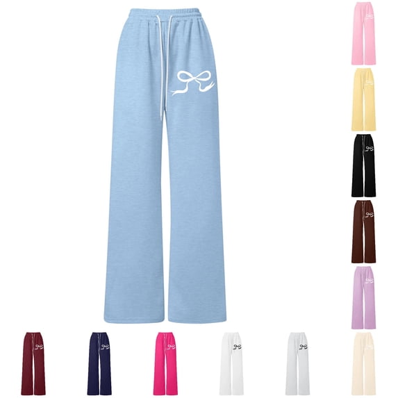 Toddler Girls' Sweatpants Wide Leg Pants Bow Drawstring Pants Straight Leg Athletic Casual Joggers Size 130 ,Blue