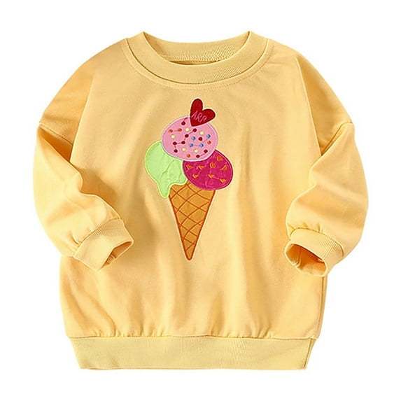 Toddler Girls Sweatshirt Crew Neck Long Sleeve Pullover Ice Cream Embroidery Drop Shoulder Autumn Sweatshirts for Girls 2T-3T