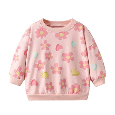 Toddler Girls Sweatshirt Floral Crewneck Long Sleeved Pullover Top Soft Casual Sweatshirts
