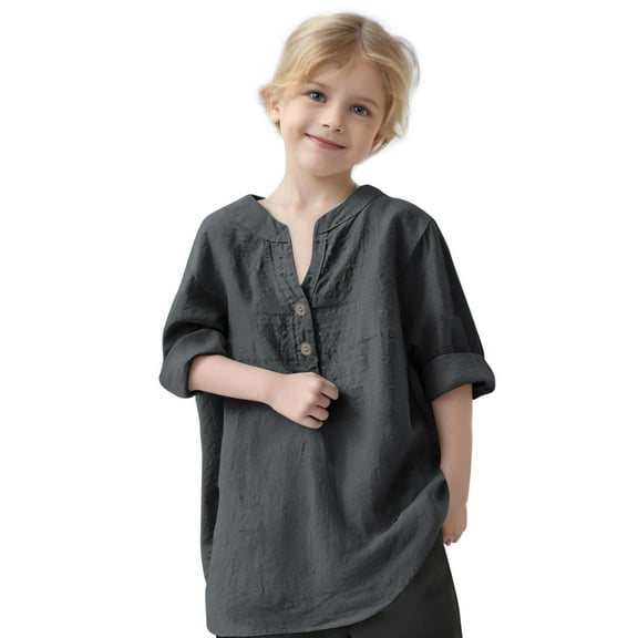 Toddler Girls Sweatshirts New Girls Cute Button Shirts Summer Loose Comfy Cotton Long Sleeve Blouses Teens Lightweight V Neck Tops Gray 3 Years