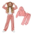 thumbnail image 1 of Toddler Girls Sweatsuits Velour Pink Tracksuit Kids Zipper Cropped Top Sweatpants Sets Toddler Girl Clothes 12-24 Months, 1 of 3
