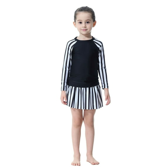 Toddler Girls Swim Suit Full Coverage For Long Sleeve With Skirt Rash Guard Swim Sunsets Swimwear Size 2-3T