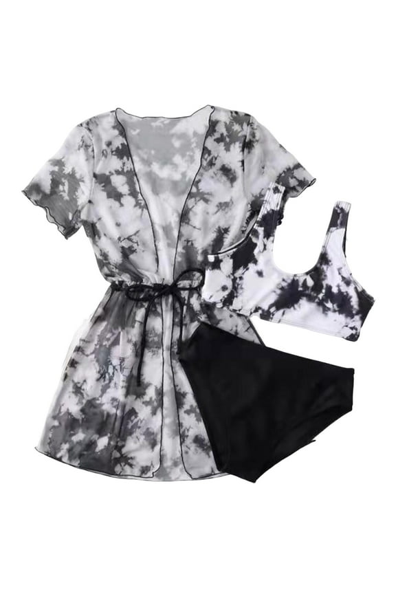 Toddler Girls Swimming Suit Child 3 Piece Print Bikini Tops Underpants Coat Coat Set Summer Beach Swimwear Size 12-14 Years