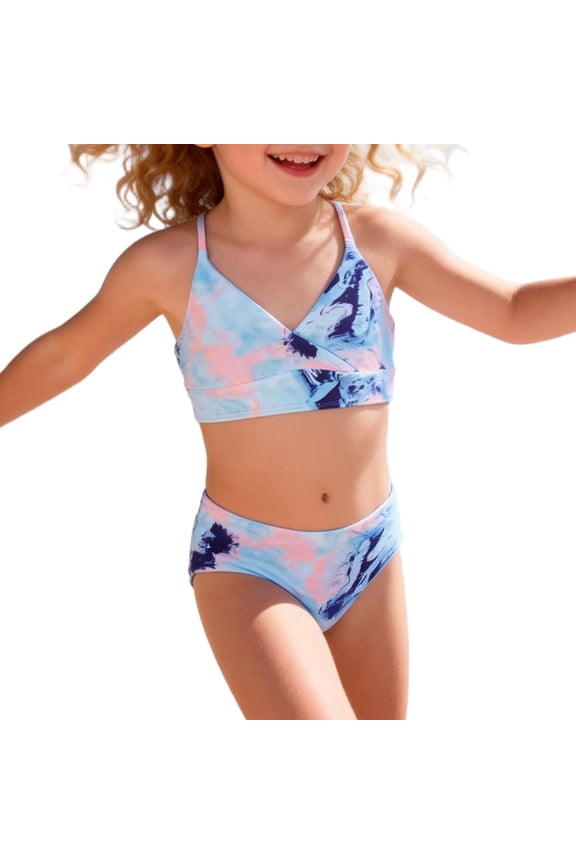 Toddler Girls Swimming Suit Tie-dye Two Piece Cute Tankini Sets Kids Bathing Suit