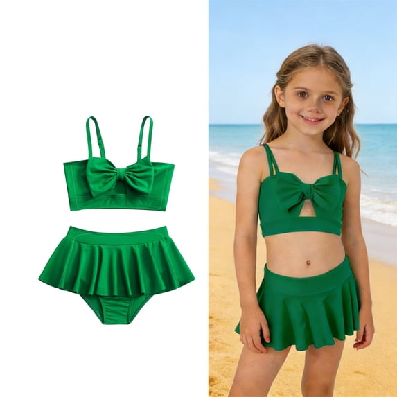Toddler Girls Swimsuit 2 Piece Bikini Sets Beach Bow Girls Swimsuit Summer Clothes Kids Bathing Suits Girls 2-3 Years