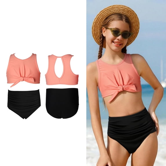 Toddler Girls Swimsuit 2 Piece Bikini Sets Beach Girls Solid Color Swimsuit Summer Swimsuit Kids Bathing Suits for Girls Size 3-4 Years