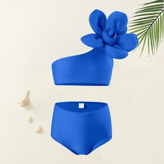 Toddler Girls Swimsuits 2 Piece Summer Bikini Swimsuit Soild Flowers Kids Bathing Suits Girls 2-3 Years