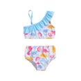 thumbnail image 1 of Toddler Girls Swimsuit 3T Summer Cartoon Dinosaur Printed Ruffles Two Piece Swimwear Swimsuit Bikini,Blue,3-4 Years, 1 of 5