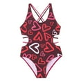 thumbnail image 1 of Toddler Girls Swimsuit 5T Cute 1 Piece Heart Print Swimsuit Beach Swimwear Bikini Swimwear UPF 50+,8-9 Years（Red）, 1 of 5