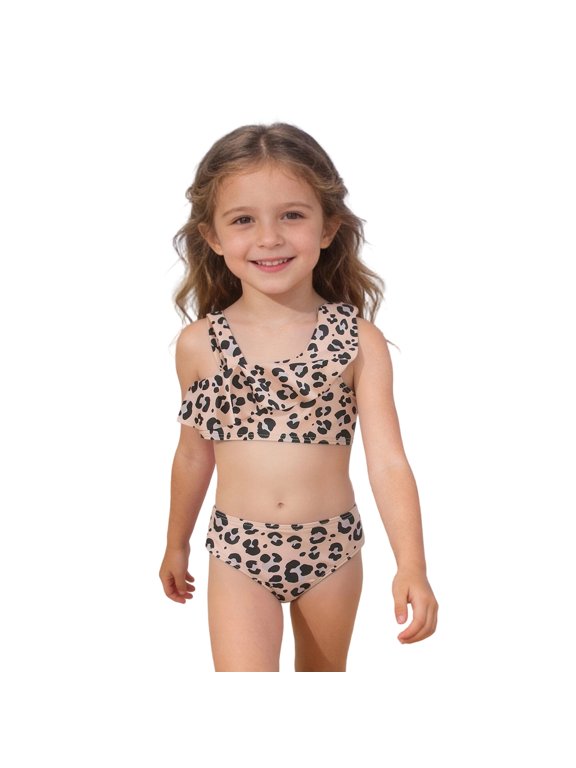 Toddler Girls Swimsuit Cartton Cute Leopard Print Two Piece for Toddler Cute Ruffle Bikini Sun Swimwear Bathing Suit Swimsuits
