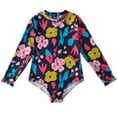 thumbnail image 1 of Toddler Girls Swimsuit Long Sleeve Floral Printing Beach Baby Bathing Suit One Piece Swimwear for Girls Size 6-7T, 1 of 7