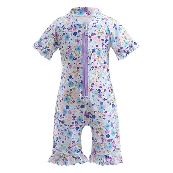 Toddler Girls Swimsuit Printed Short Sleeved Hot Spring Swimsuit Flower Print Onesie Comfortable Fabric C,4-5T Teen One Piece Bathing Suit