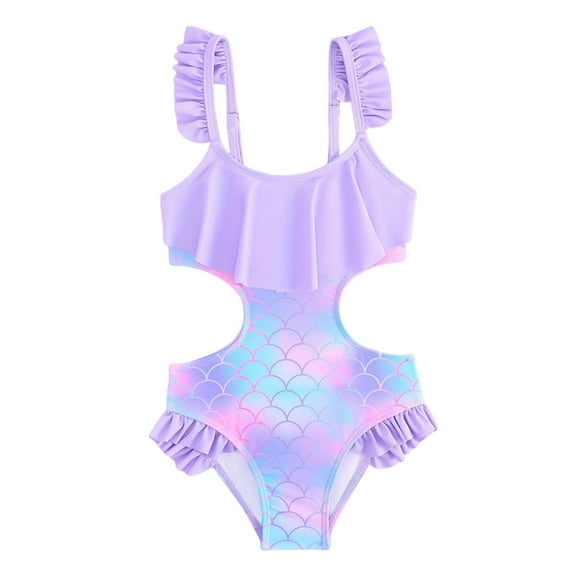Toddler Girls' Swimsuit Ruffled Printed Cute Swimwear For Child 4-5T