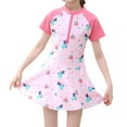 thumbnail image 1 of Toddler Girls Swimsuit Short Sleeve Swimdress One Piece Bathing Suits for Teens Beachwear Swimwear Pink XXL, 1 of 5
