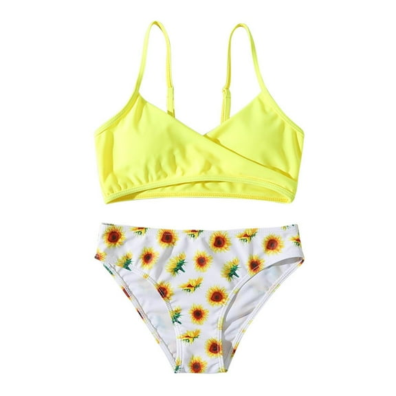 Toddler Girls Swimsuit Sports Sunflower Print Bikini Split swimwear Beach 2 Pieces Suit