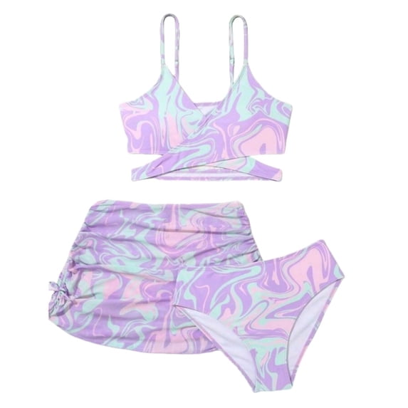 Toddler Girls Swimsuits 3 Piece High Waist Bikini Sets With Cover Up Kids Bathing Suit Size 11-12 Years