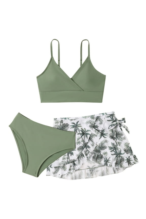 Toddler Girls Swimsuits 4t Floral Print Beach Bikini Sets Spaghetti Strap Sport Bathing Suits,Green,10-11 Years