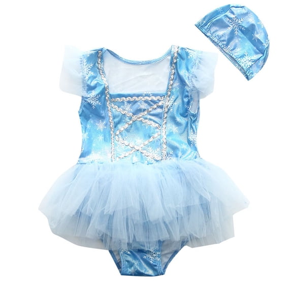 Toddler Girls Swimsuits Mesh Patchwork Ruffle Flying Sleeve One Piece Tutu Summer Kids Bathing Suit