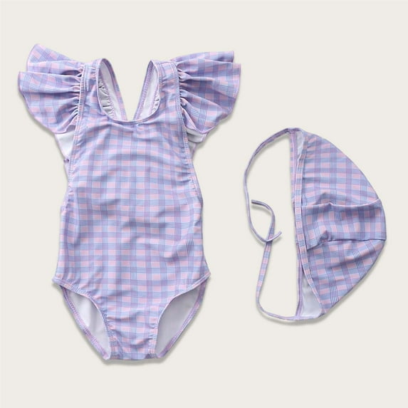 Toddler Girls Swimsuits One Piece Printed Bathing Suits Modest Swimwear with Hat Summer Beach Clothes Multicolor 4-5 Years