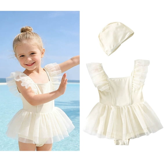 Toddler Girls Swimsuits Quick Dry Skirted 1 Piece Bathing Suits with Mesh Skirt Swim Suit for Girls 2-3 Years