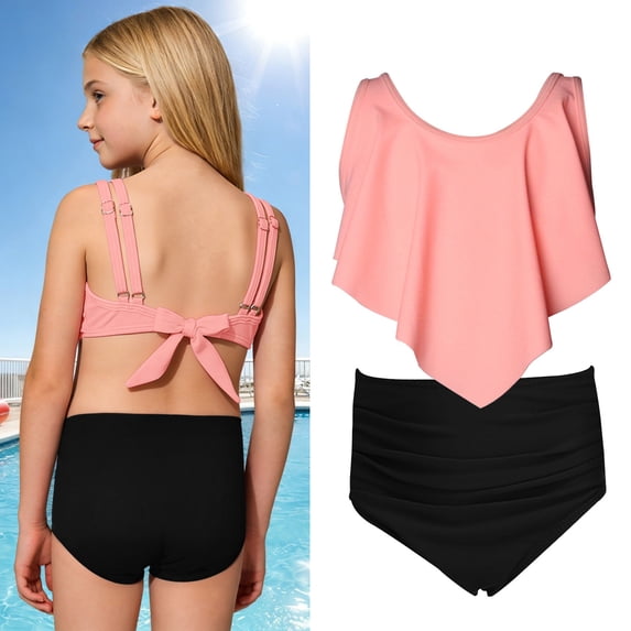 Toddler Girls Swimsuits Ruffled Two Piece Bathing Suit with Chest Pad Swimsuit Toddler 2-3 Years