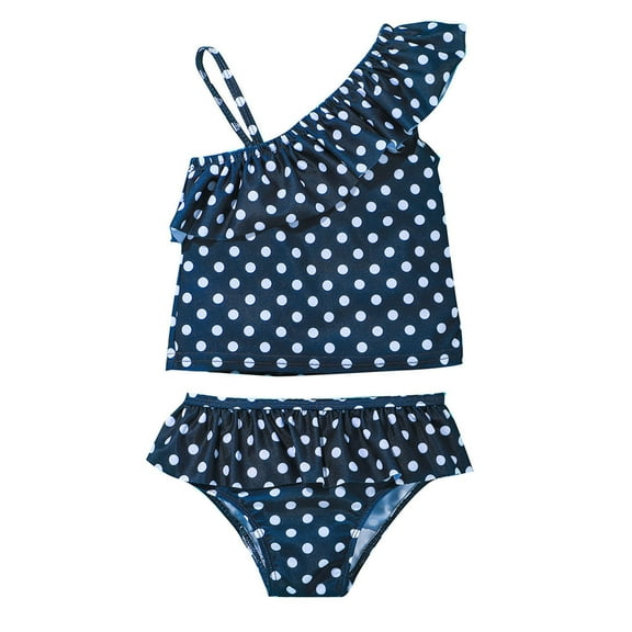 Toddler Girls Swimsuits Strap Swimwear Dot Print Bathing Suit Two-piece Ruffles Summer Swimwear Tankini Sets Size 18-24 Months